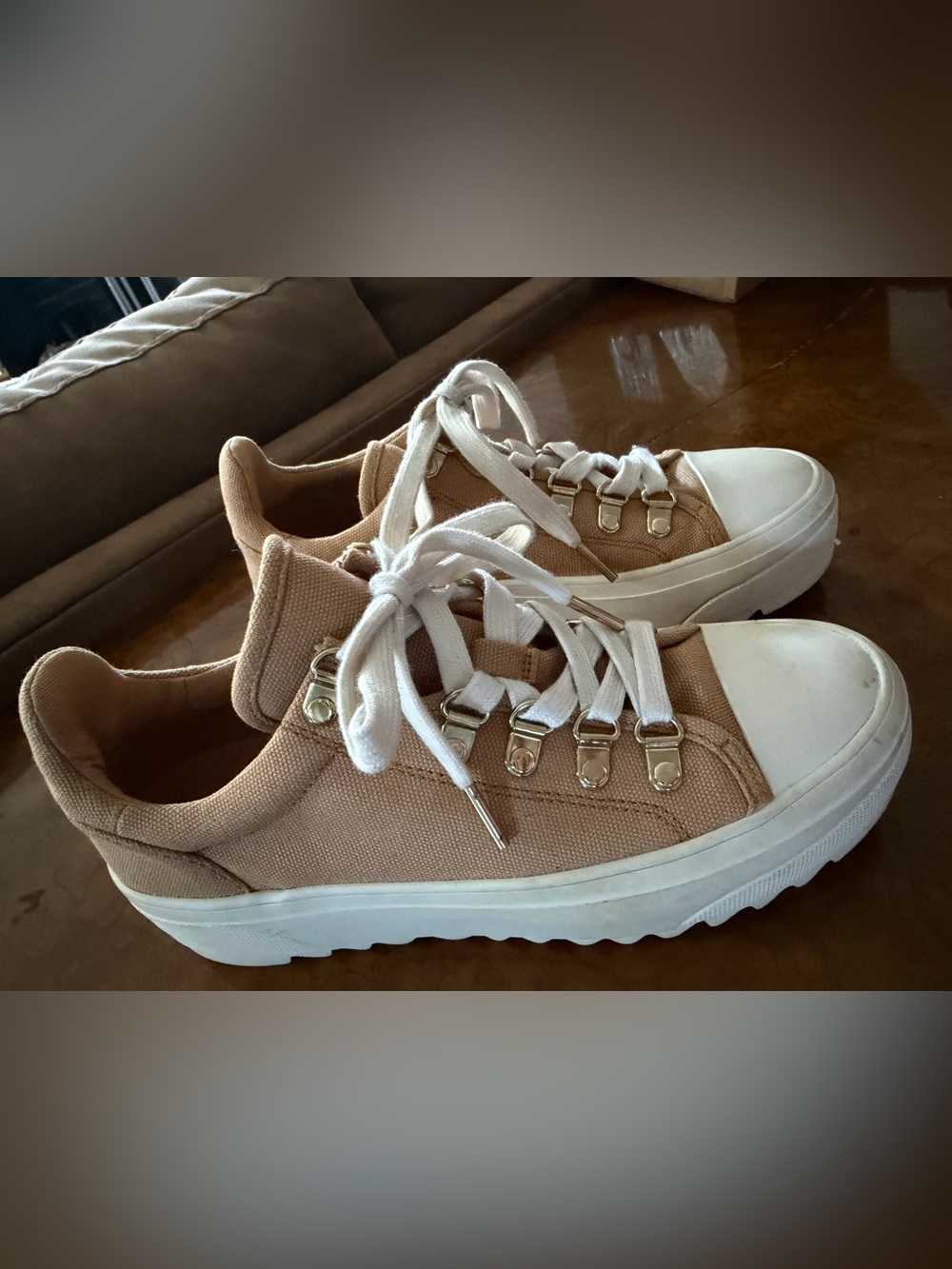 MICHAEL Michael Kors Tan Canvas Platform Sneakers with White Soles